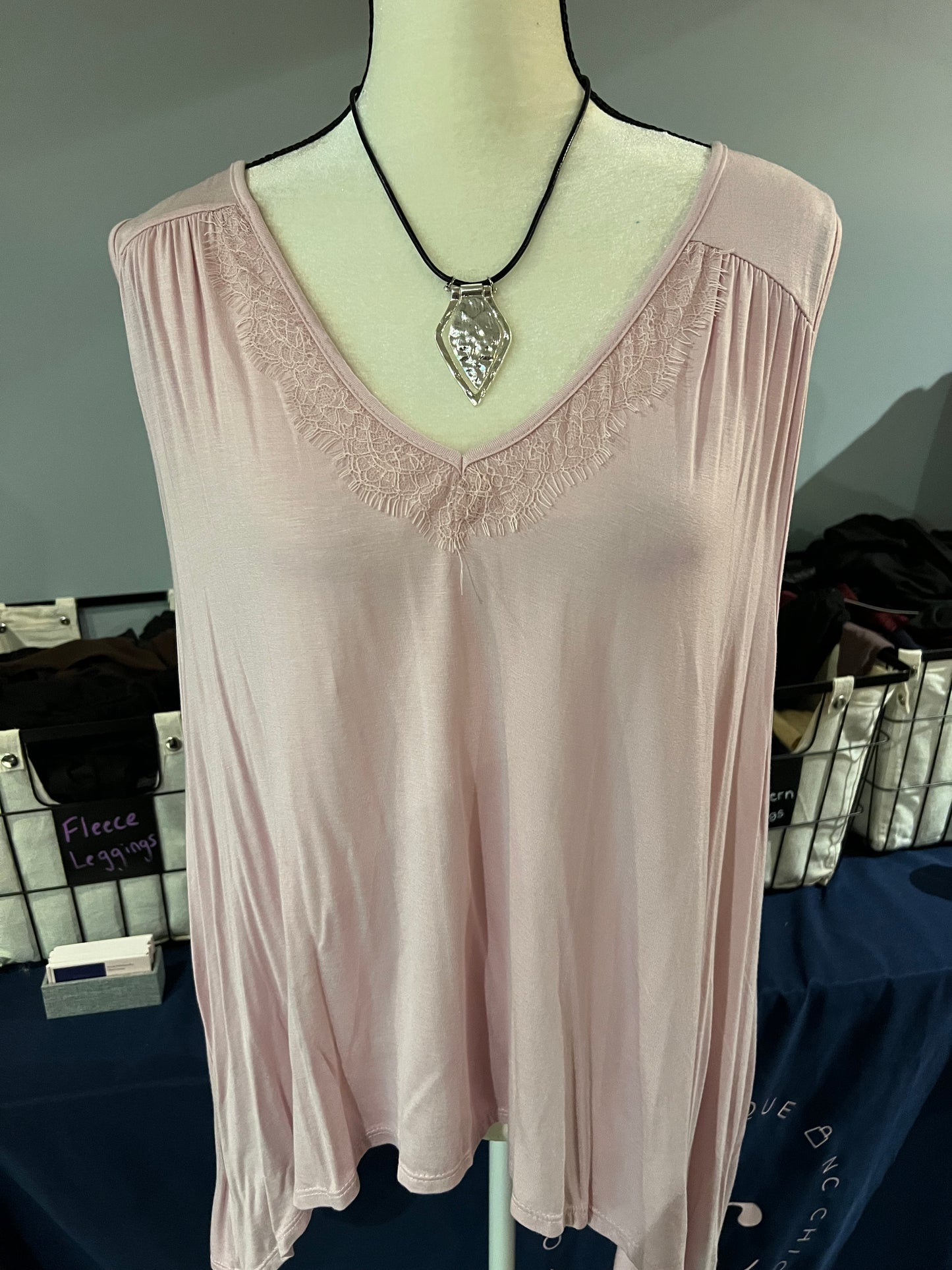 Plus Blush Lace Trim Tank Top