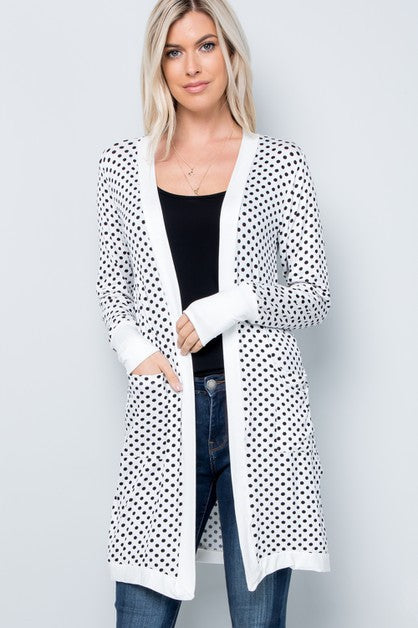 White Polka Dot Long Cardigan