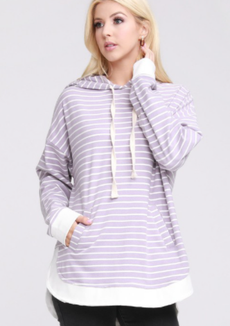 Lavender White Kangaroo Pocket Sweatshirt