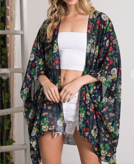 Plus Navy floral Kimono