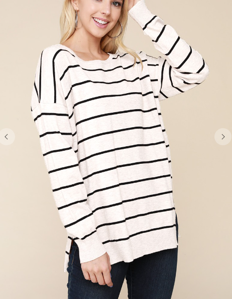 Plus Ivory Black Stripe Bottom Split Top