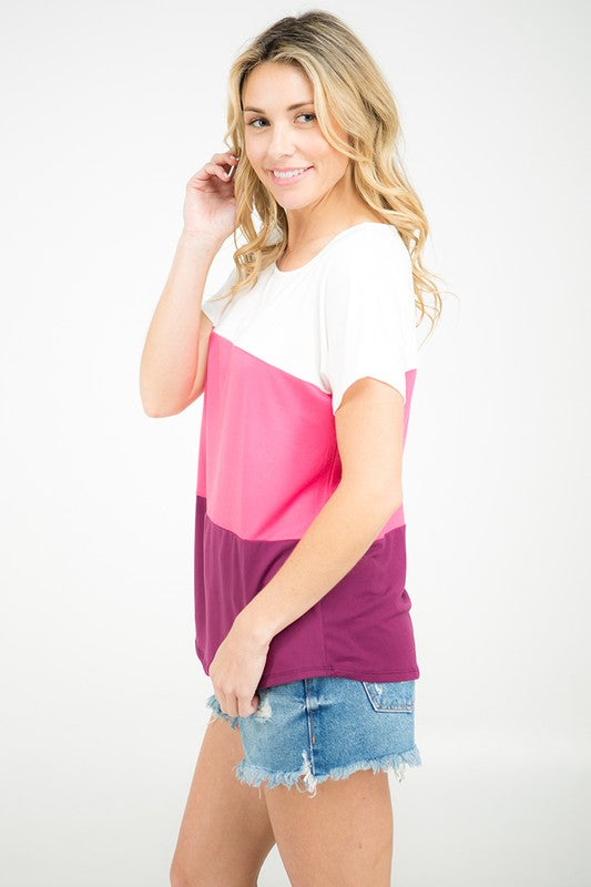 Plus Violet Fuchsia Colorblock SS Top
