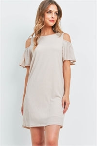 Beige Cold Shoulder Dress