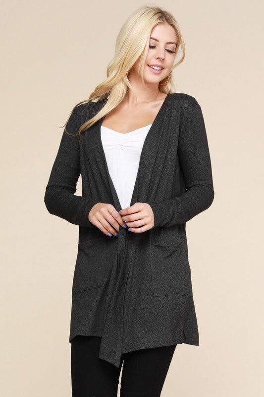 Plus Charcoal Draped Cardigan with pocket
