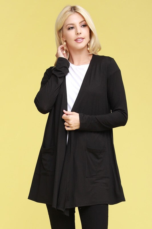 Plus Black Draped Cardigan with pocket