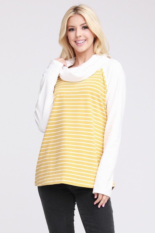 Mustard Stripe Cowl Neck Sweatshirt