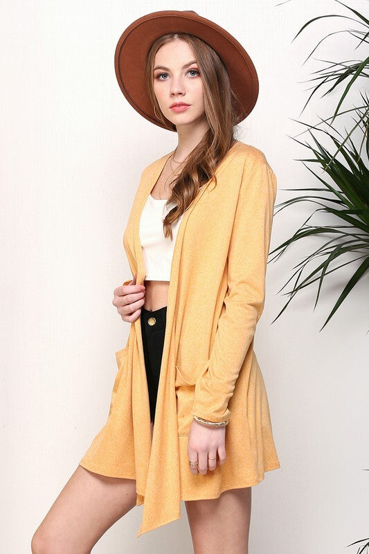 Mustard Draped Cardigan with pocket