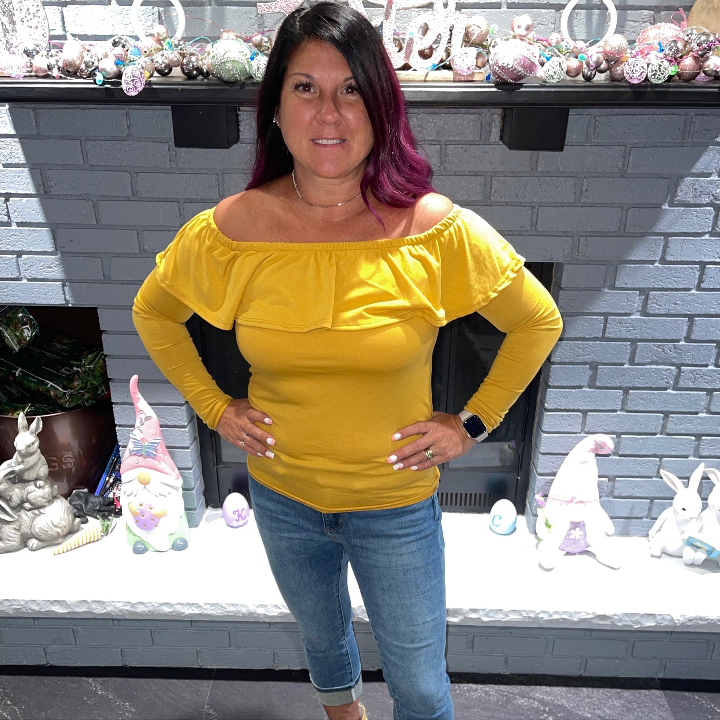 Mustard Off the shoulder top
