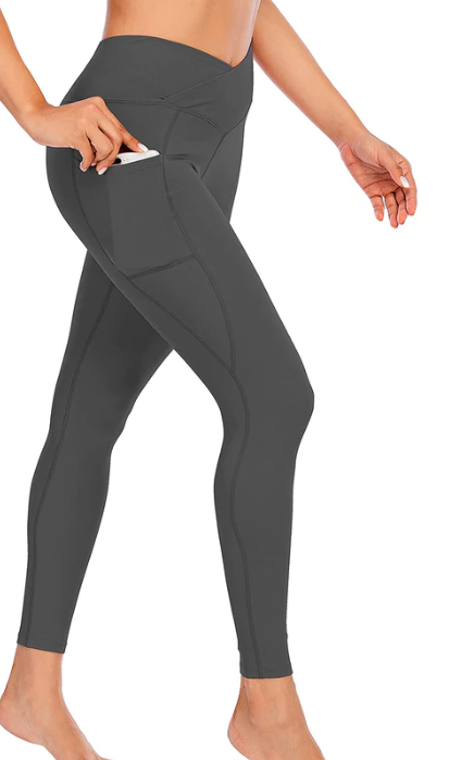 Dark Gray Cross Over Pocket Leggings