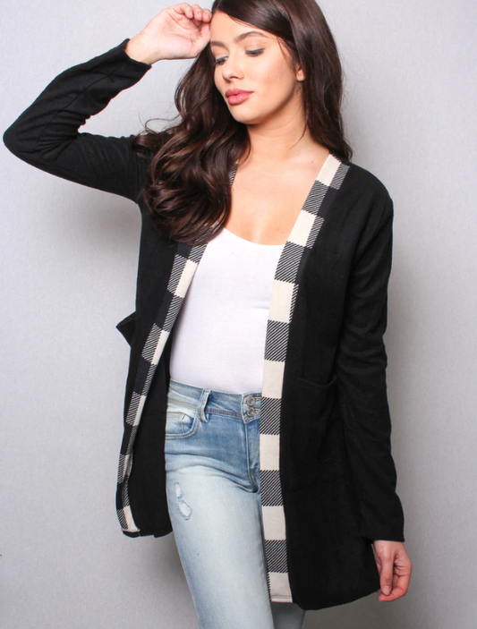 Black Cardigan with checkered detail