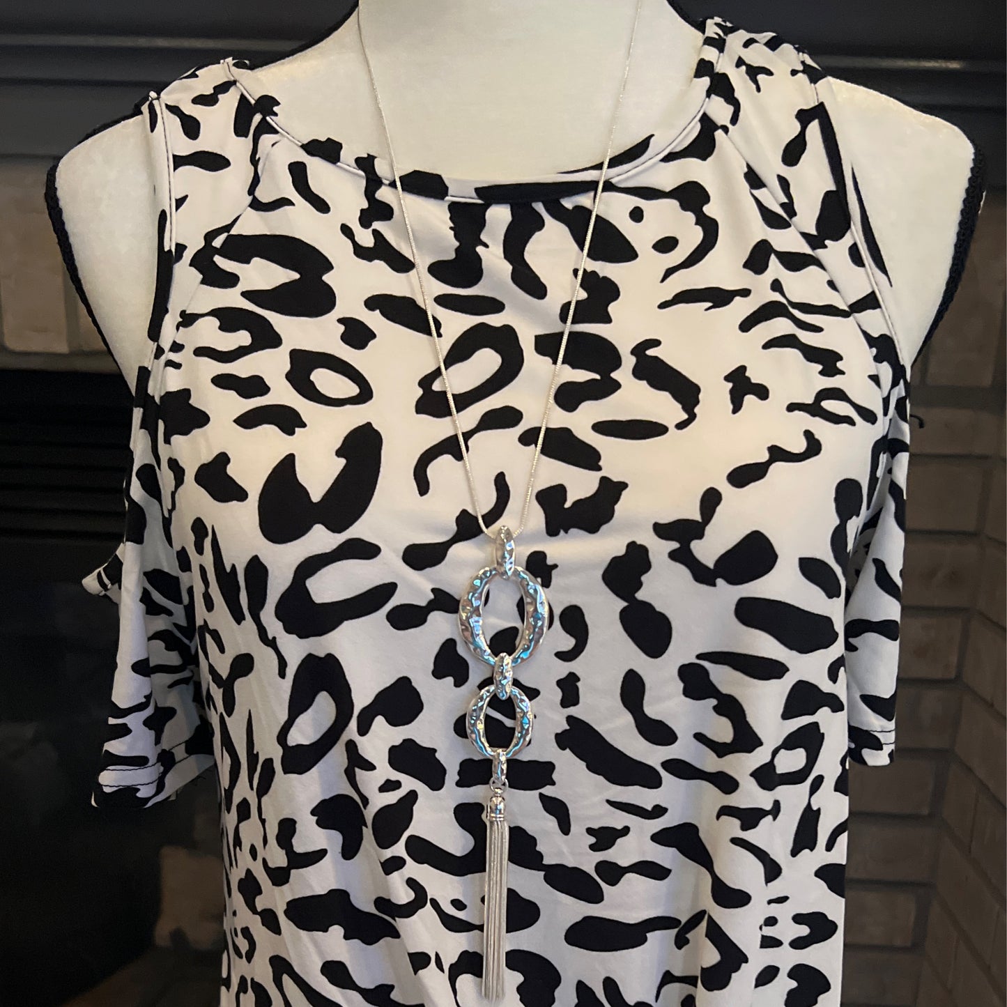 White Leopard Knot Cold Shoulder Top