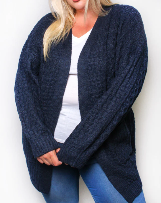 Plus Navy Cable Knit Cardigan