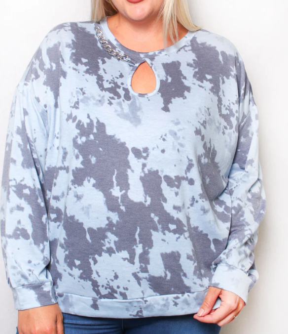 Plus Blue Tie Dye Embellished Top