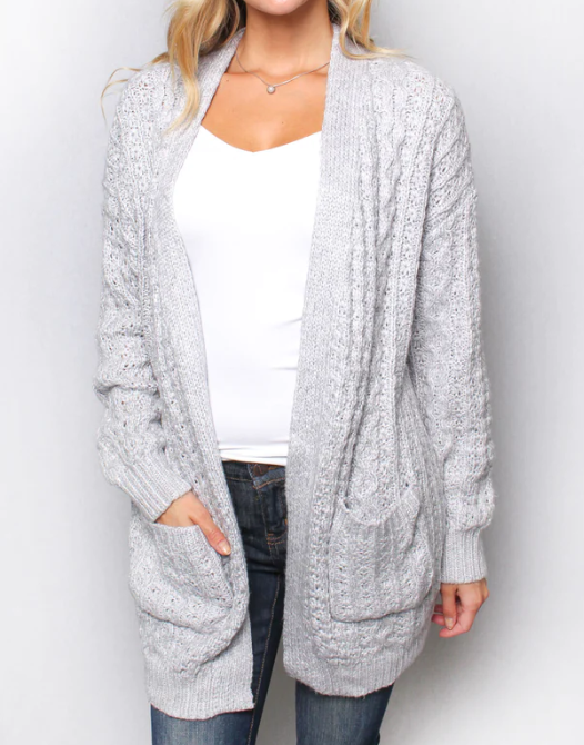Heather Gray Cable Knit Cardigan