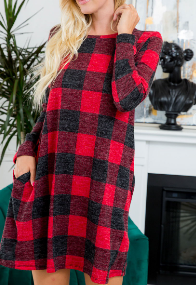 Plus Red Buffalo Plaid Dress