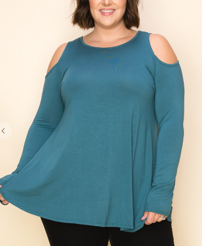 Plus Teal Aqua Cold Shoulder Top NC Chic Boutique