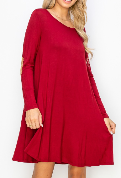 Burgundy Dress with suede elbow patches