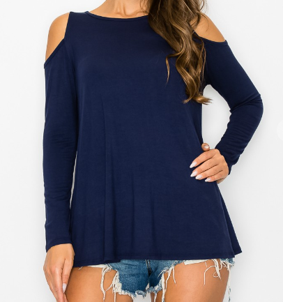 Navy Cold Shoulder Long Sleeve Top