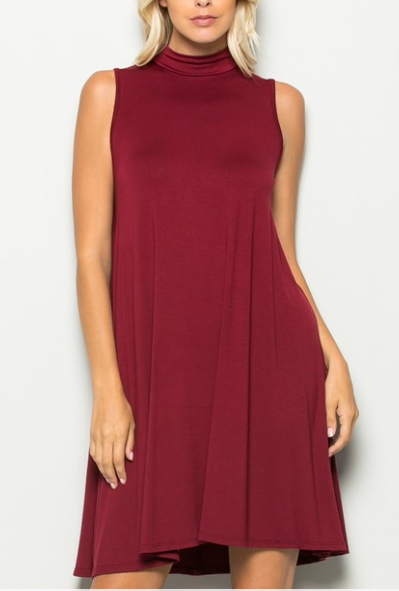 Burgundy Mock Neck Dress