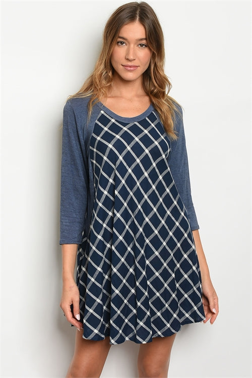 Navy Checkered Dress