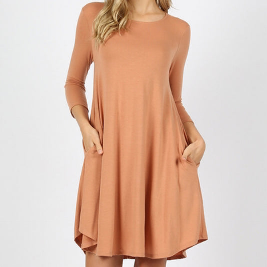 Camel 3/4 Sleeve Dress