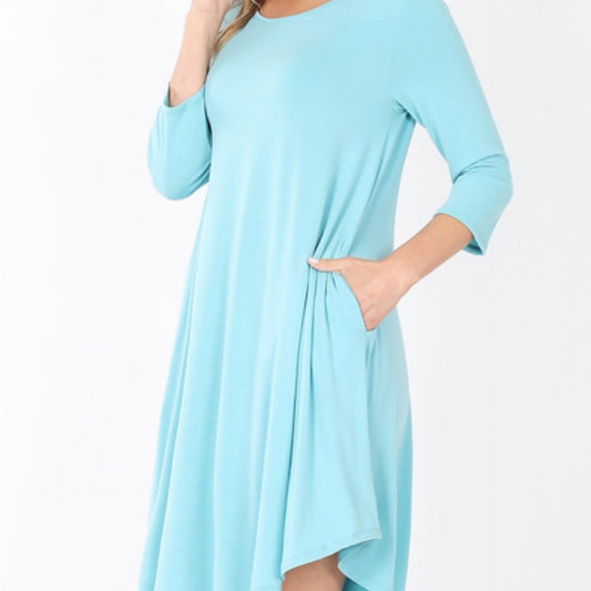 Milky Blue 3/4 Sleeve Dress